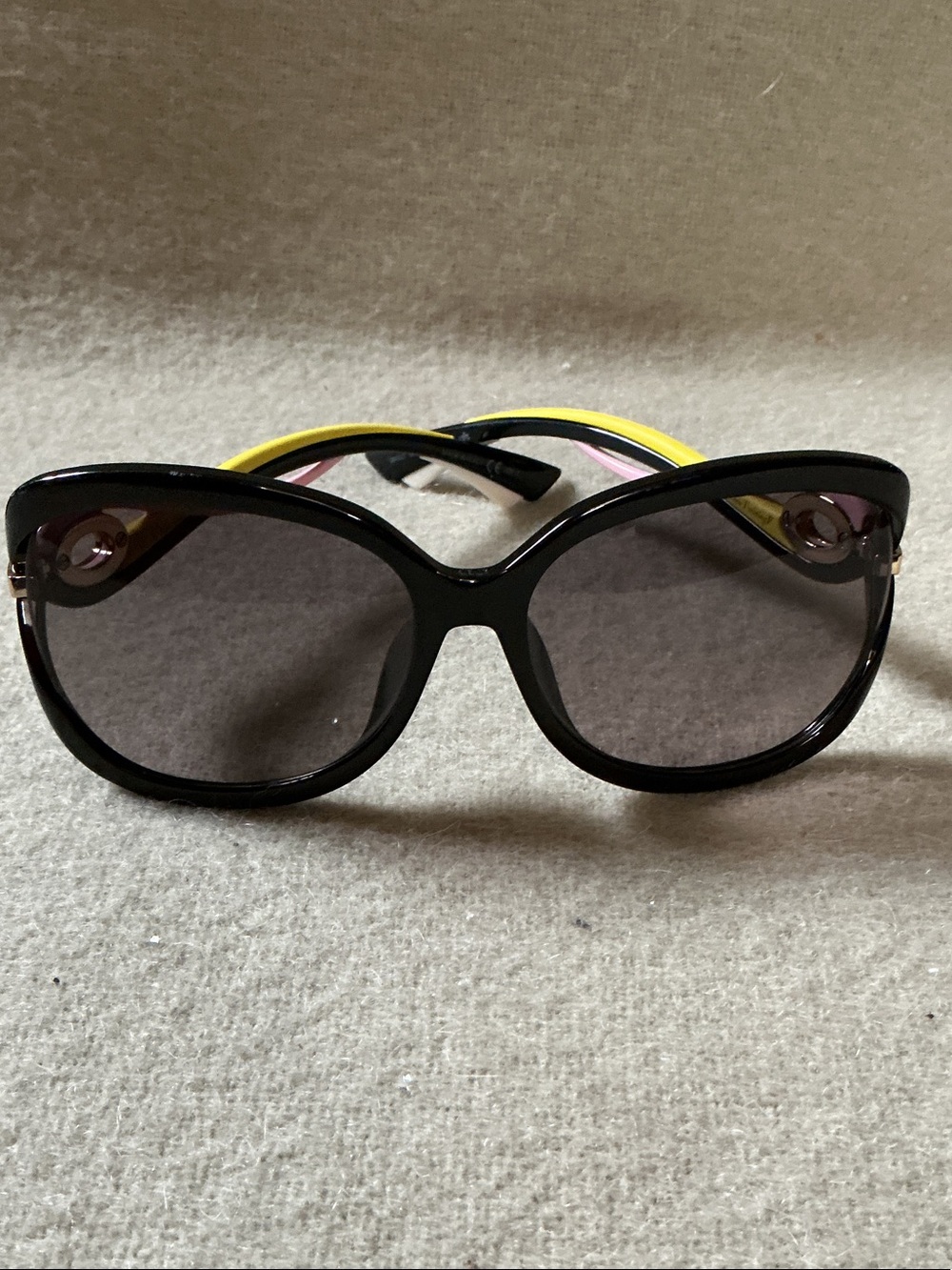 Dior Black Sunglasses with Yellow Temple Accents
